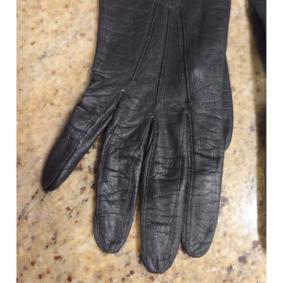 Vintage Womens Size M 7 Black Leather Formal 10.5" Long Gloves Kerrybrooke - Picture 2 of 16
